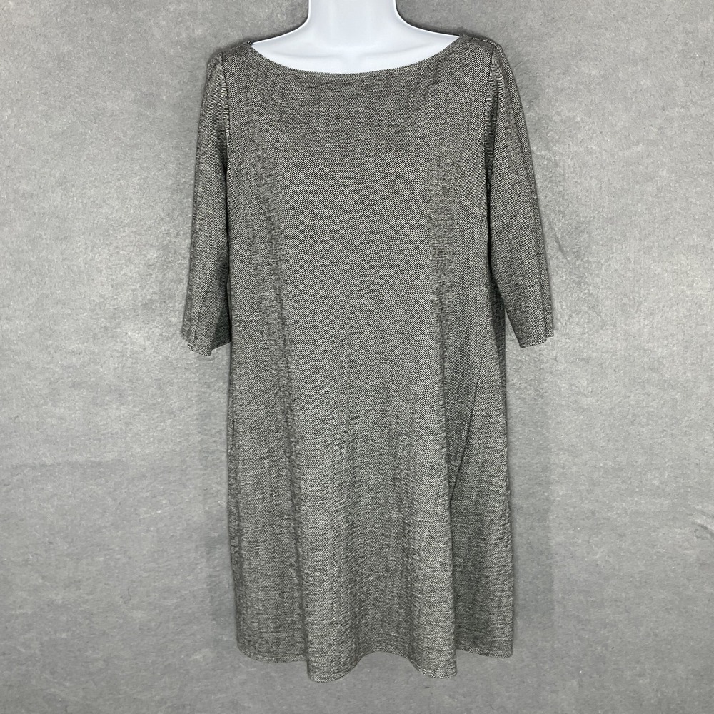 Worth New York Dress Womens Sz 10 Gray Herringbone Tweed Wool Blend Shift Career